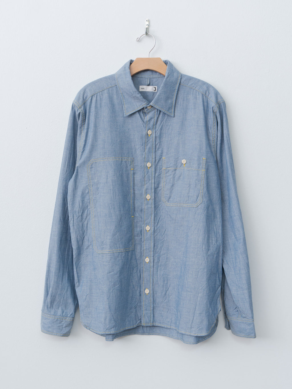Namu Shop - ts(s) Indigo Cotton Chambray Asymmetric Pocket Work Shirt - Blue