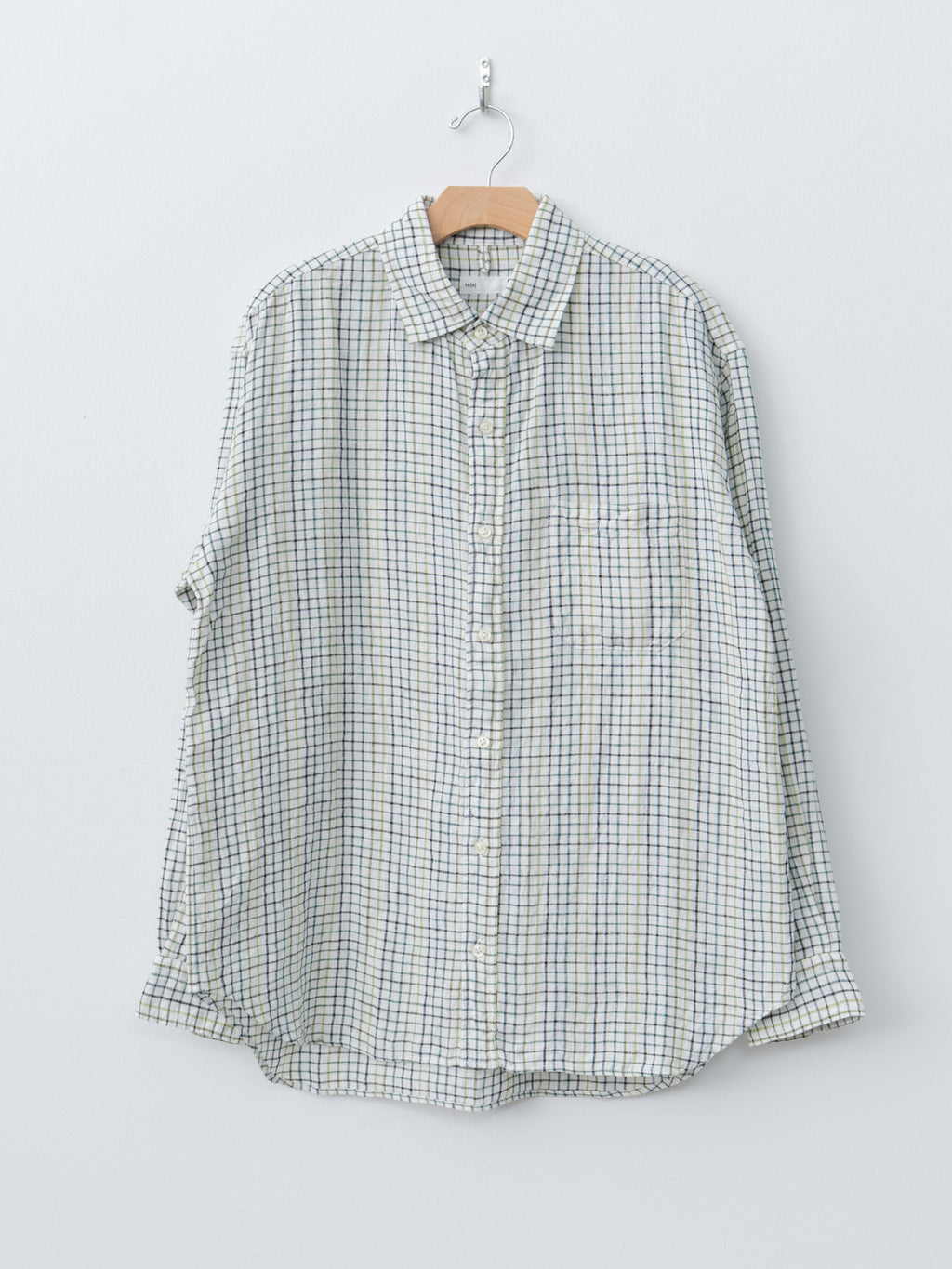 Namu Shop - ts(s) Simple Plaid Linen Baggy Fit Shirt - White x Green