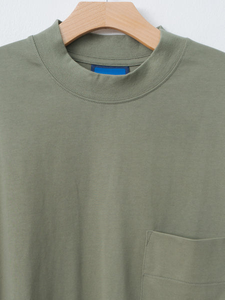 Cotton Mock Neck Pocket T-Shirt - Khaki
