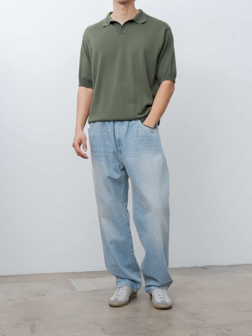 Namu Shop - Fujito Knit Skipper Polo - Olive Green