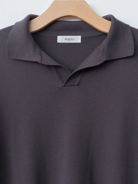 トップス SKIPPER KNIT POLO CHARCOAL/ XS Cotton Silk Knit Skipper Polo in Charcoal – Brooklyn Tailors