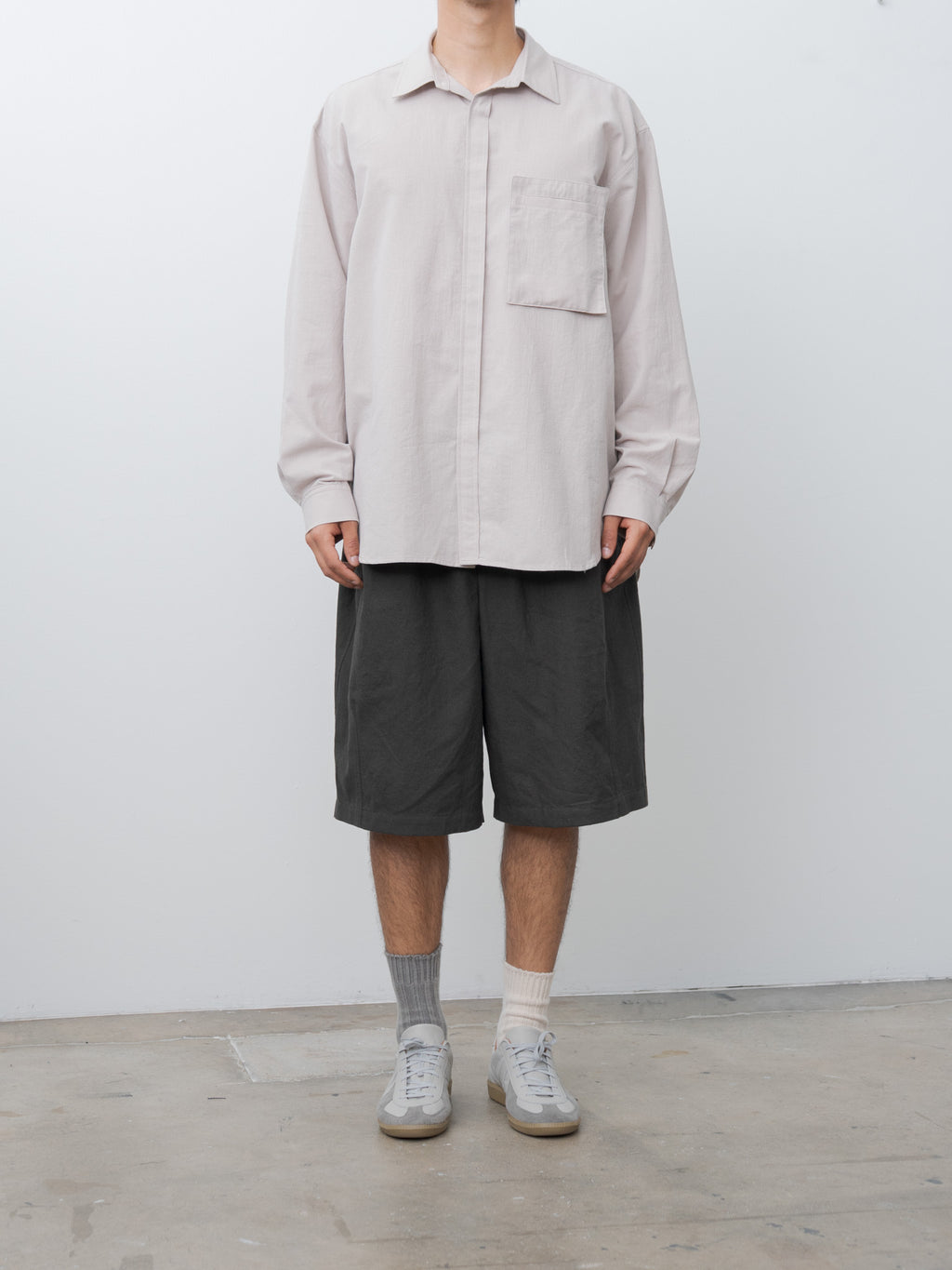 Namu Shop - S.K. Manor Hill Overturn Shirt - Light Grey Cotton Hemp