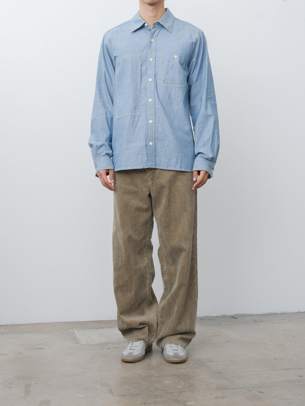 Namu Shop - ts(s) Indigo Cotton Chambray Asymmetric Pocket Work Shirt - Blue