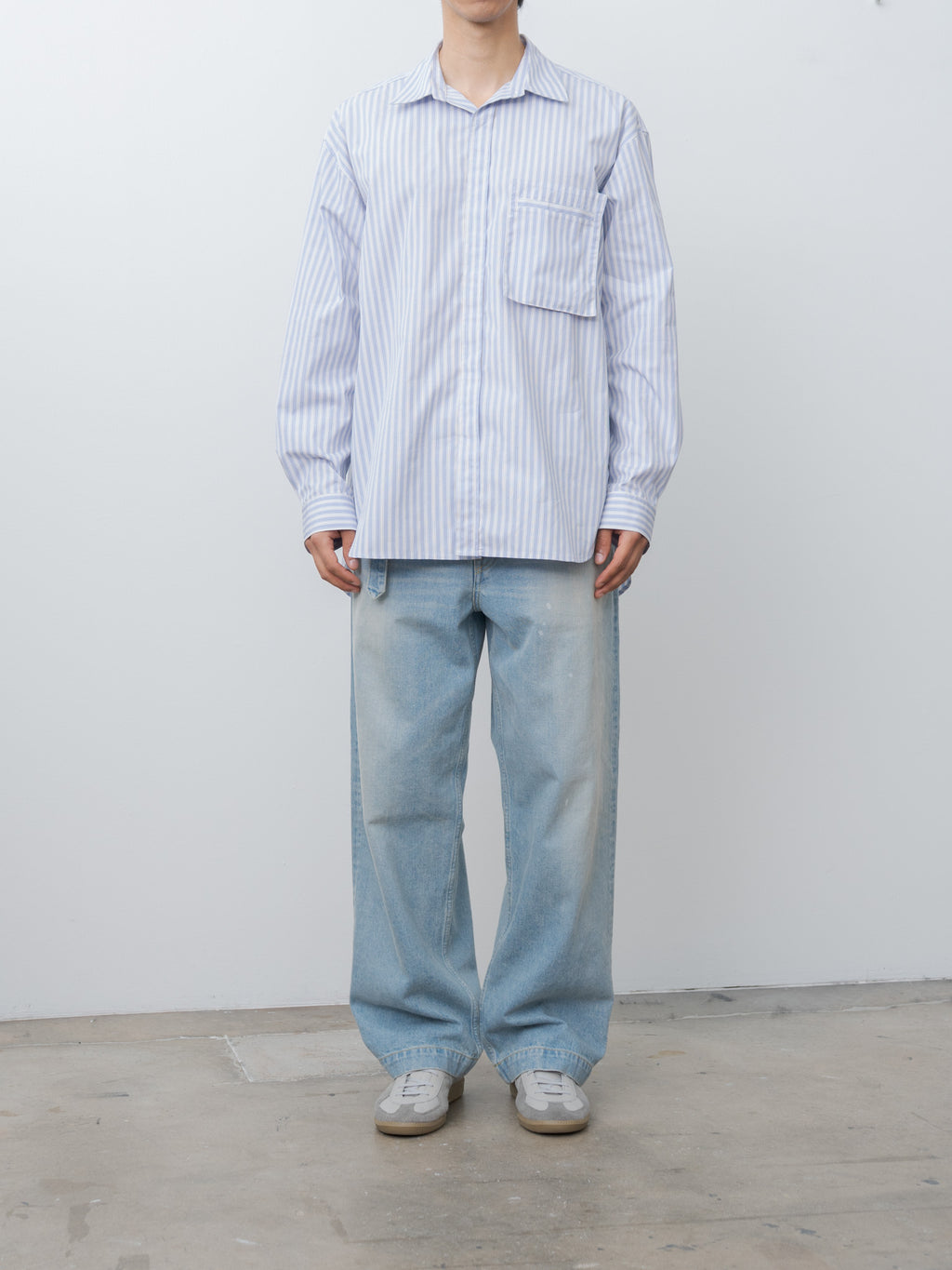 Namu Shop - S.K. Manor Hill Overturn Shirt - Light Blue & Burgundy Striped Cotton