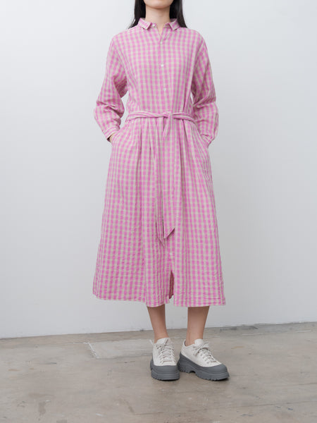 Namu Shop - Ichi Antiquites L/C Gingham Dress - Pink x Natural