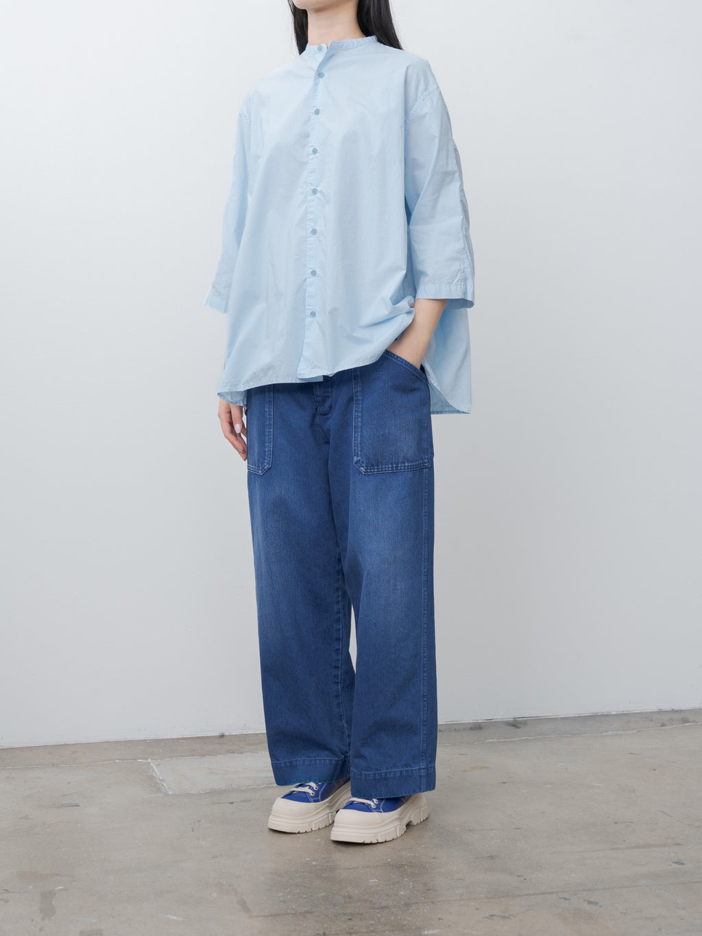 Namu Shop - Veritecoeur Gathered Blouse - Blue