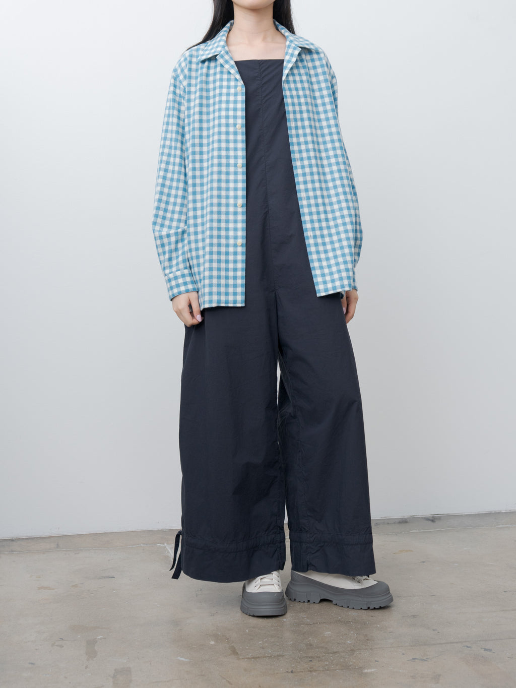 Namu Shop - Auralee Airy Smooth Cashmere Shirt Blouson - Light Blue Gingham Check