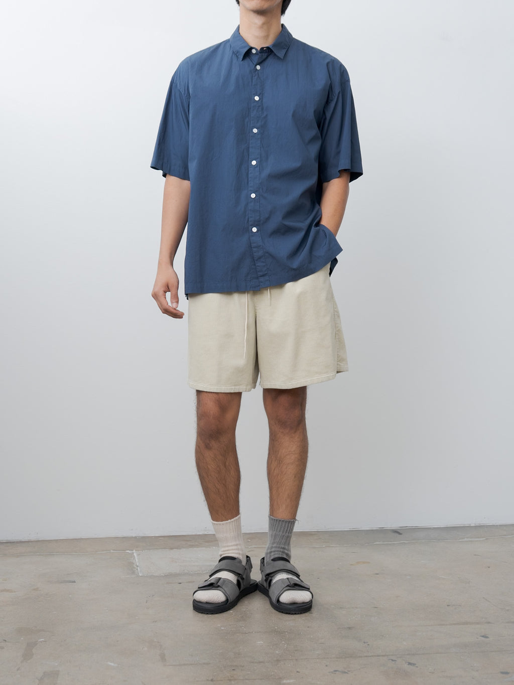 Namu Shop - Aton Cotton Lawn Oversized Short Sleeve Shirt - Navy