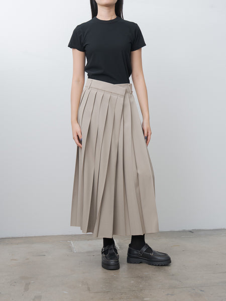 Namu Shop - Yleve Wool Surge Pleated Skirt - Khaki Beige