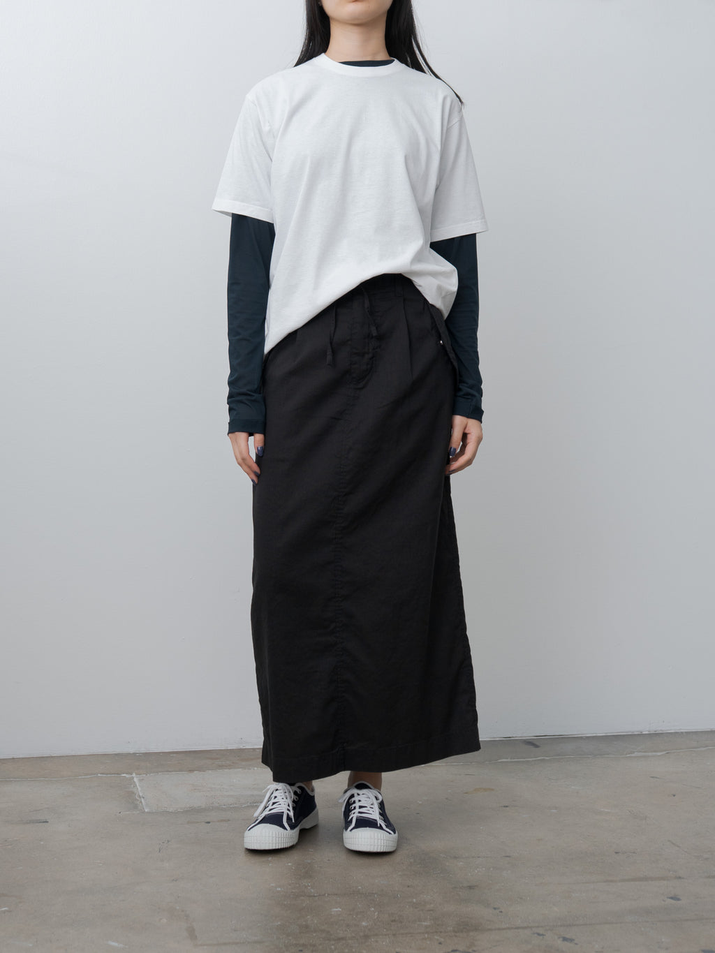 Namu Shop - Unfil Twisted Cotton Sheer Jersey Long Sleeve - Navy
