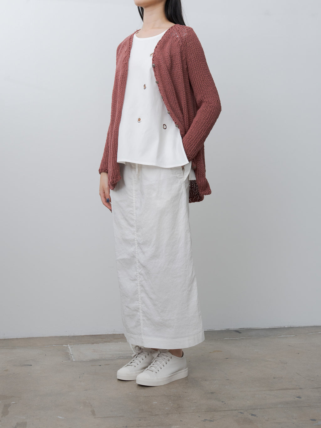 Namu Shop - Unfil Washed & Wrinkled Cordlane Maxi Skirt - Off White
