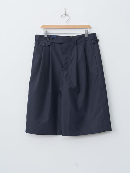 Water Repellent Wool Tucked Shorts - Navy