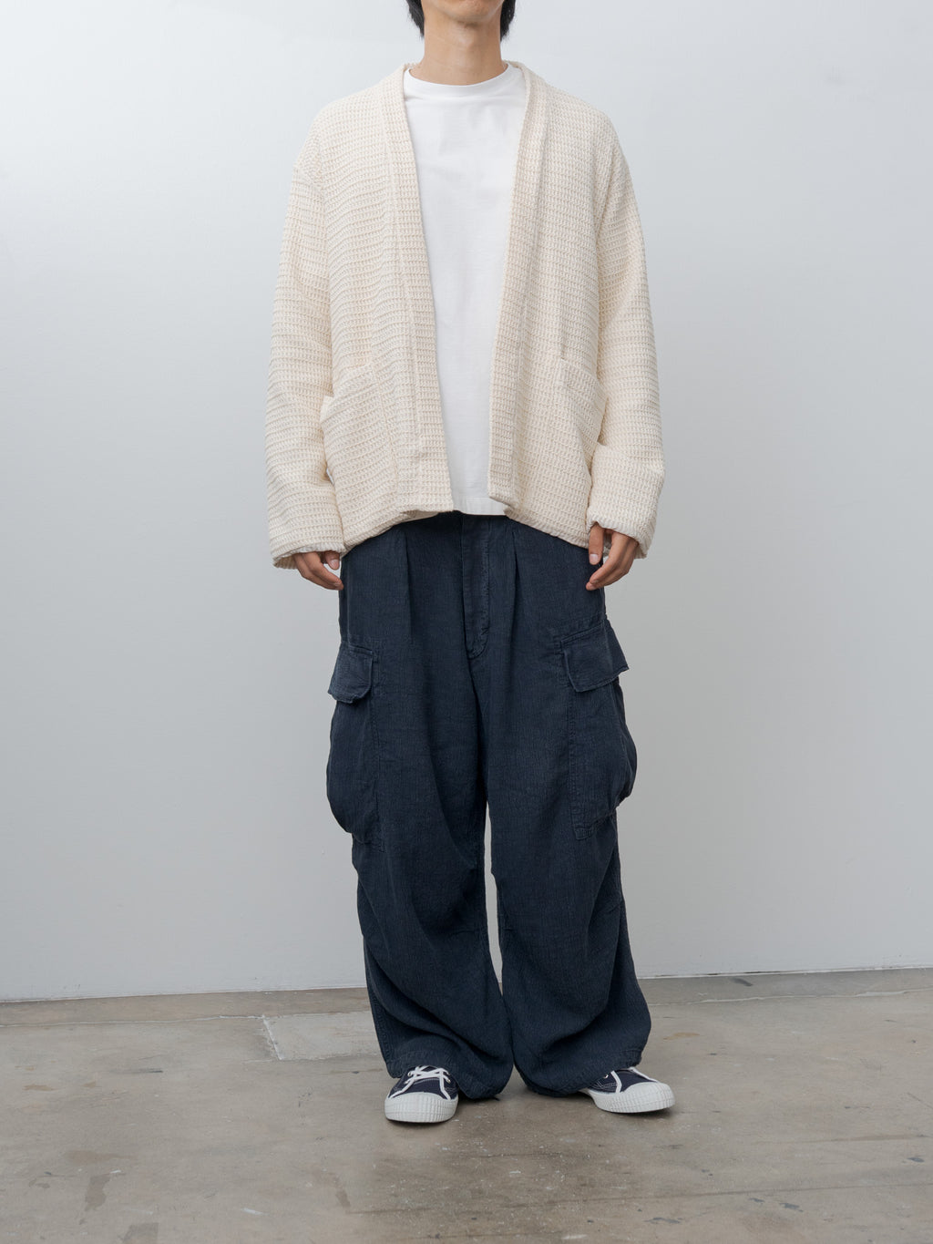 Namu Shop - ts(s) Cotton Poly Russell Knitting Jersey Lined Easy Cardigan - Cream