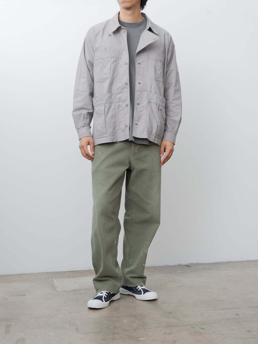 Namu Shop - ts(s) Smoky Color Cotton Oxford Military Shirt Jacket - Gray