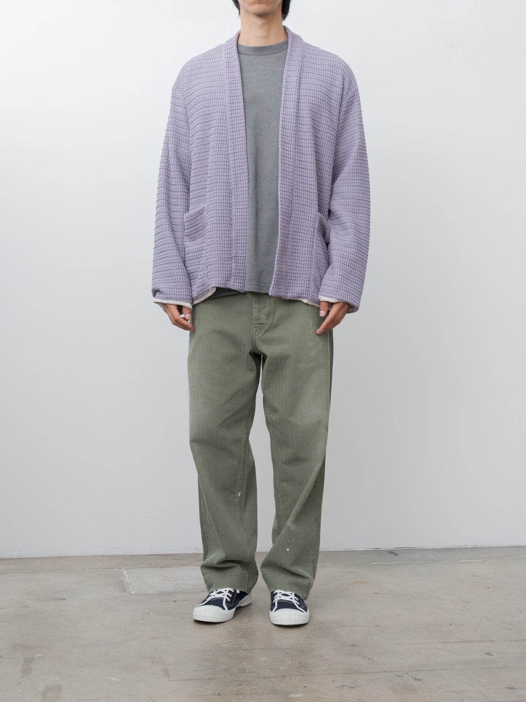 Namu Shop - ts(s) Cotton Poly Russell Knitting Jersey Lined Easy Cardigan - Lavender