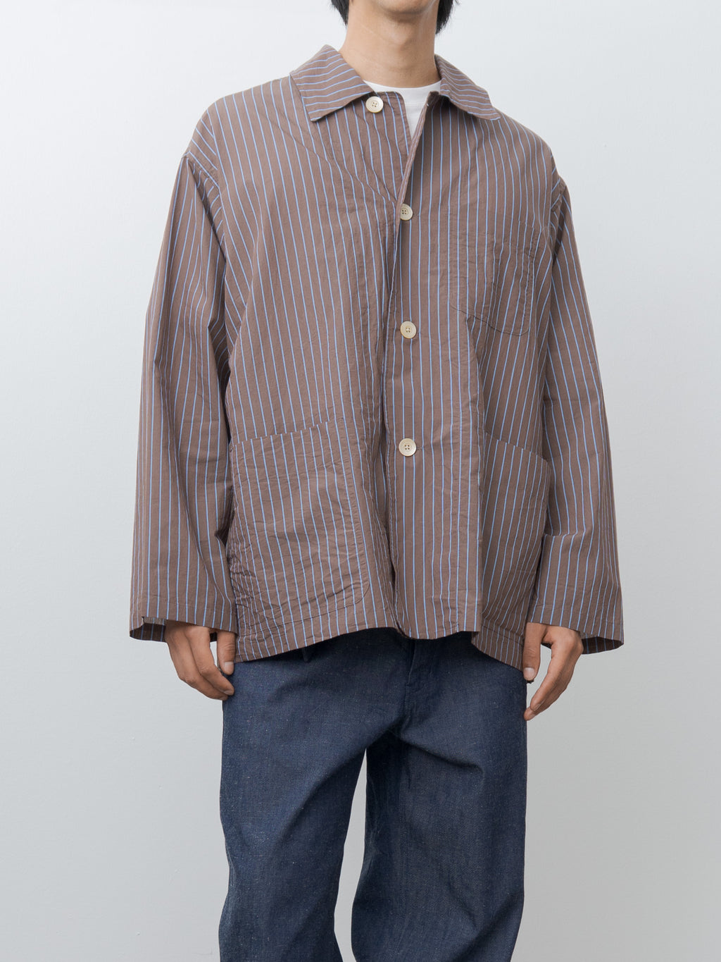 Namu Shop - ts(s) Stripe Cotton Nylon Cloth Jacket Shirt - Brown