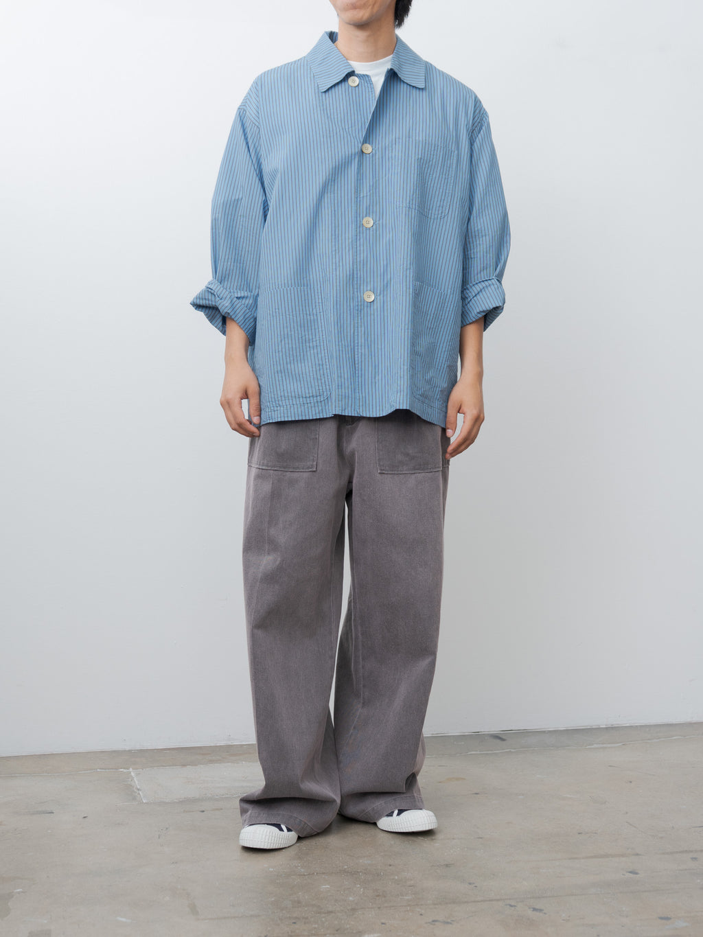 Namu Shop - ts(s) Stripe Cotton Nylon Cloth Jacket Shirt - Blue