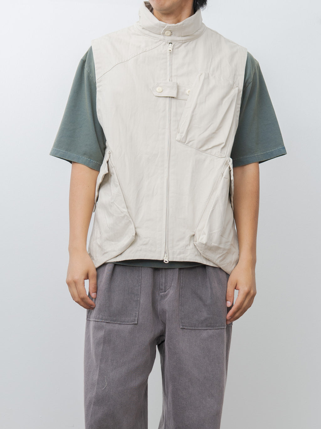 Namu Shop - ts(s) Organic Cotton Herringbone Messenger Vest - Ivory