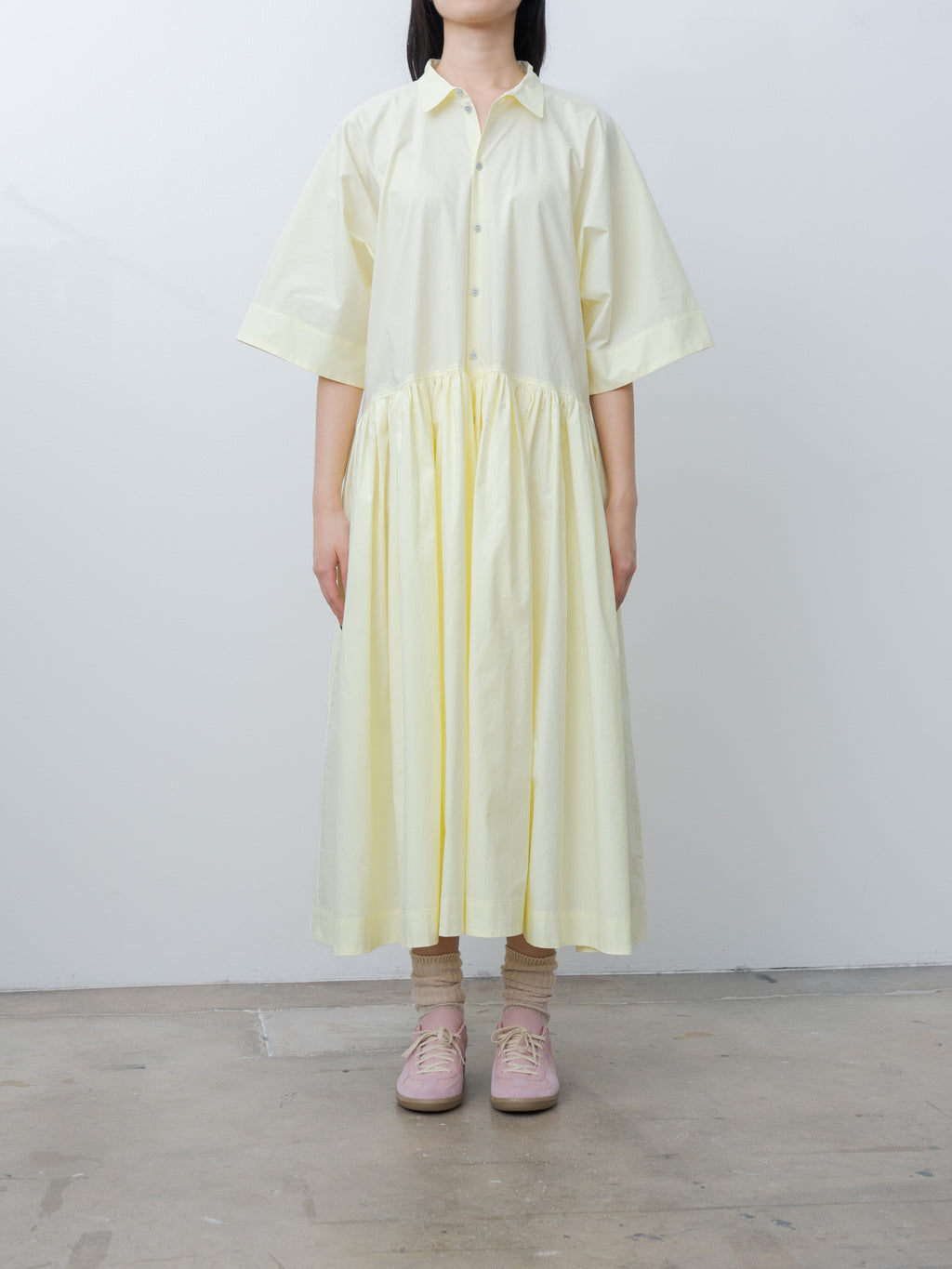 Namu Shop - Veritecoeur Tuck Gathered Dress - Light Yellow