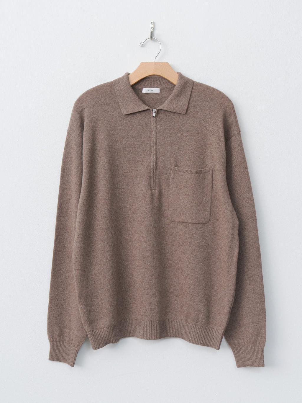 Namu Shop - Aton Linen Wool Brushed Zip Up Polo Sweater - Camel