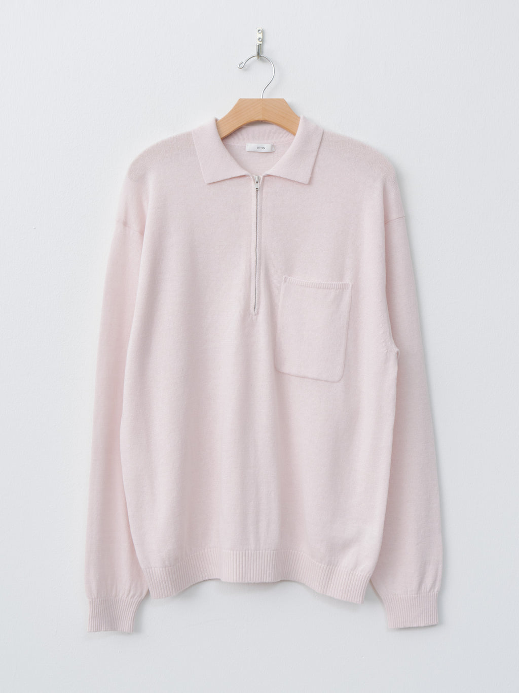 Namu Shop - Aton Linen Wool Brushed Zip Up Polo Sweater - Pink
