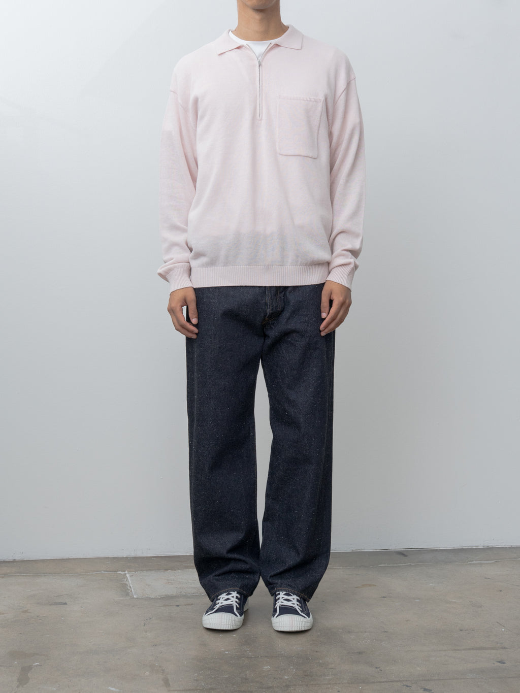 Namu Shop - Aton Linen Wool Brushed Zip Up Polo Sweater - Pink