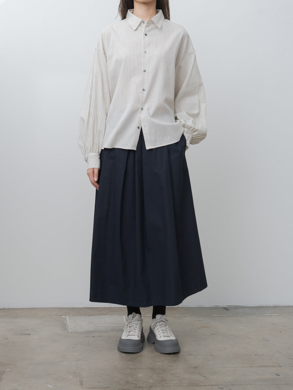 Namu Shop - Veritecoeur Wide Shirt - White x Black Stripe