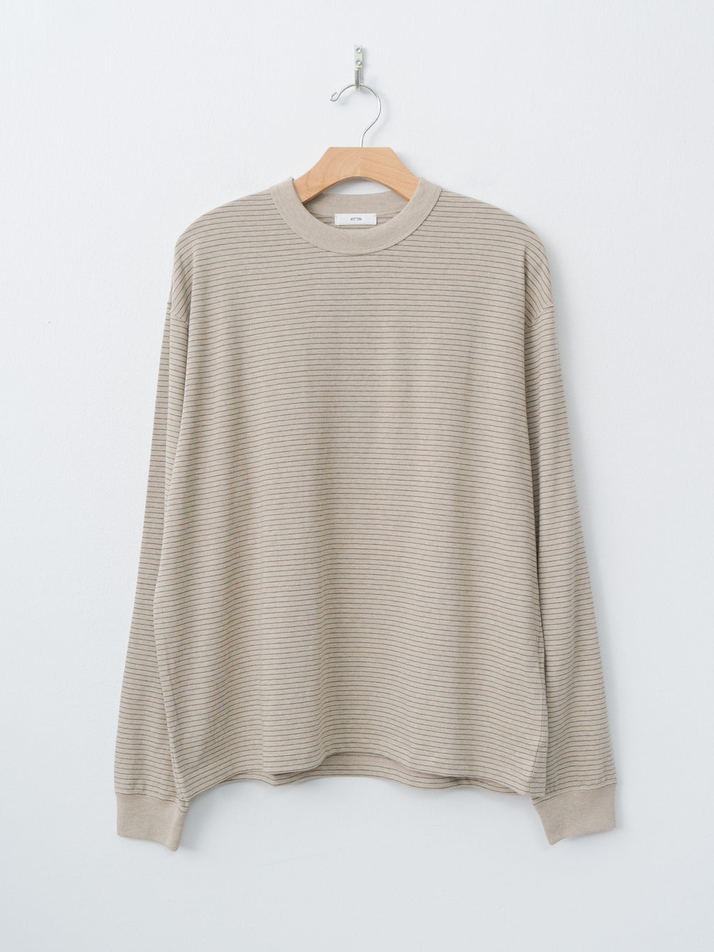 Suvin Double Jersey Crewneck Pullover - Beige Stripe