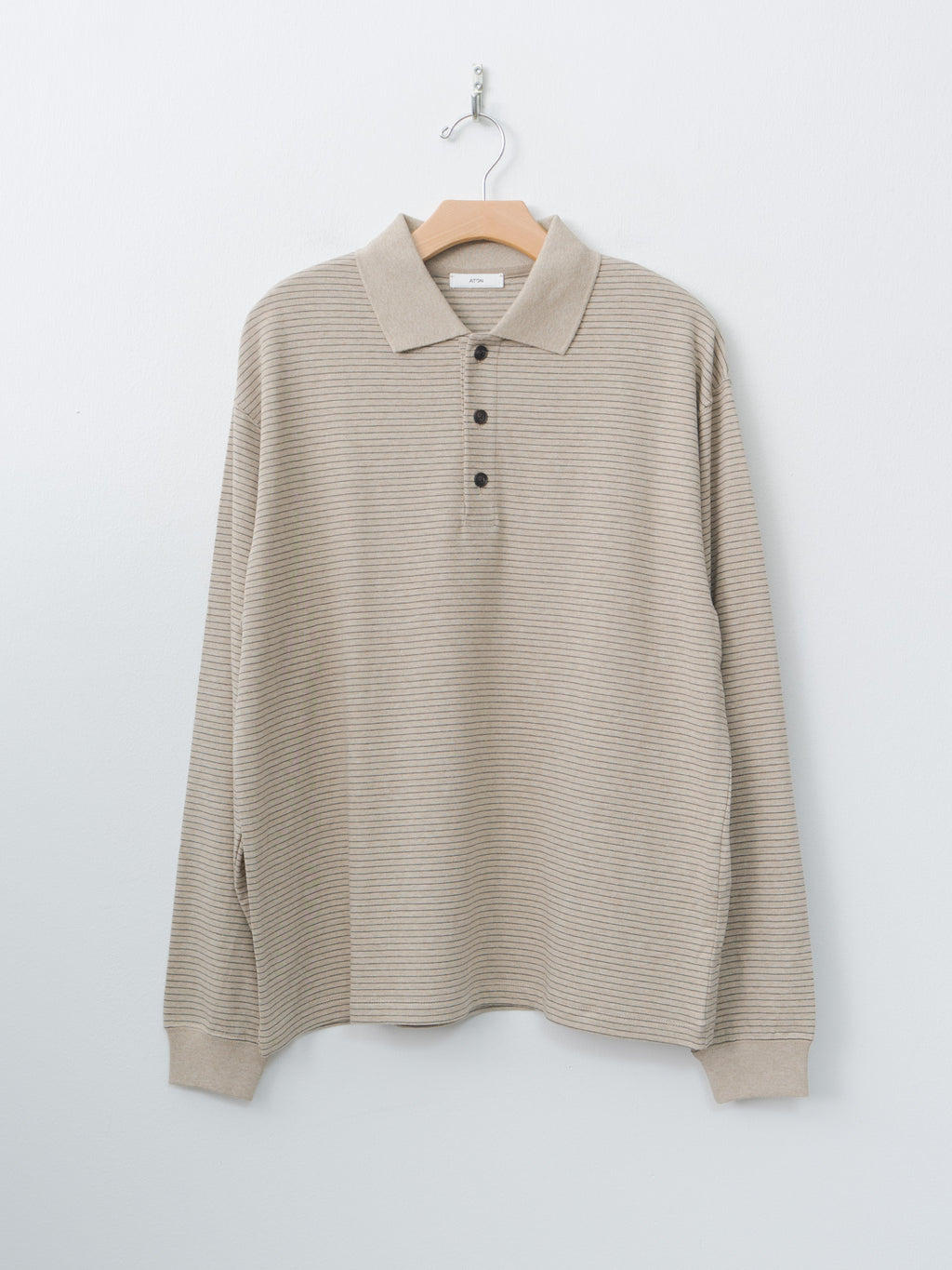 Suvin Double Jersey Long Sleeve Polo Shirt - Beige Stripe