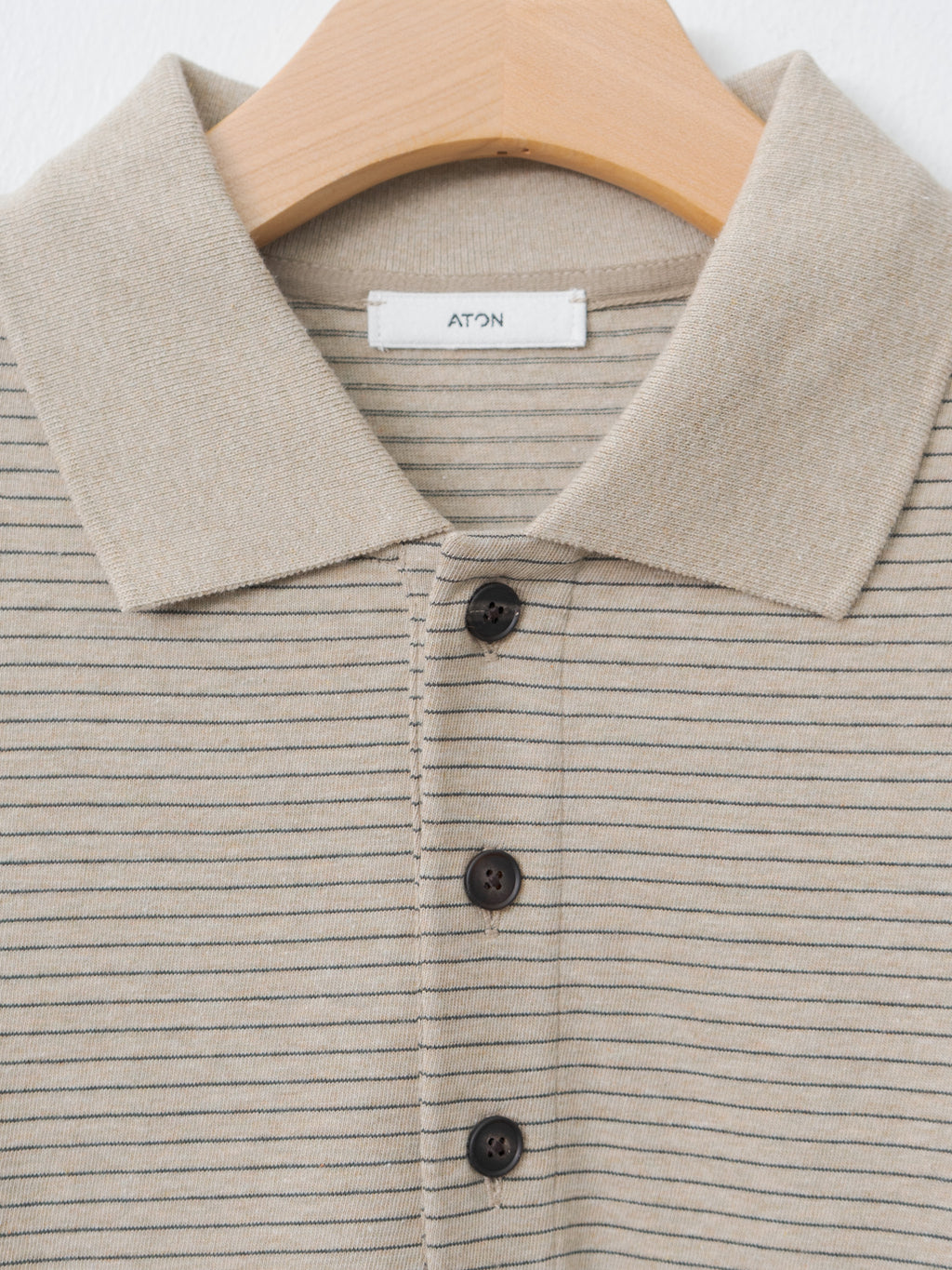 Suvin Double Jersey Long Sleeve Polo Shirt - Beige Stripe