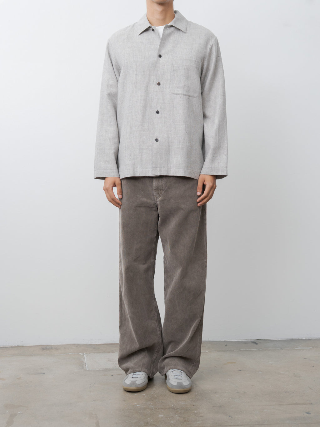 Linen Wool Twill Shirt Jacket - Light Gray