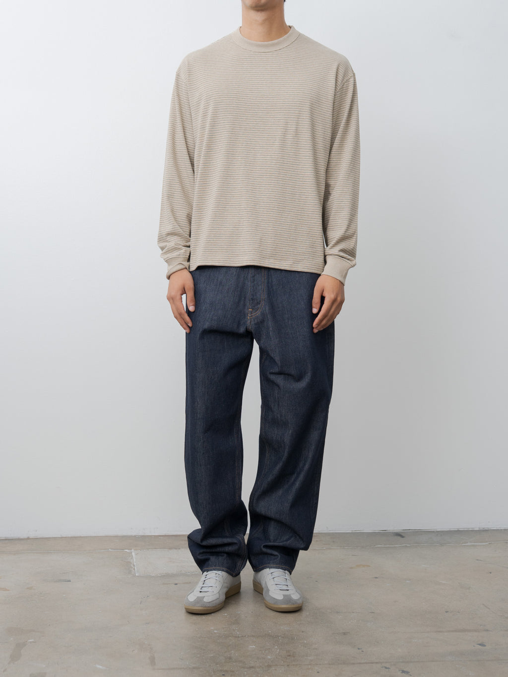 Suvin Double Jersey Crewneck Pullover - Beige Stripe