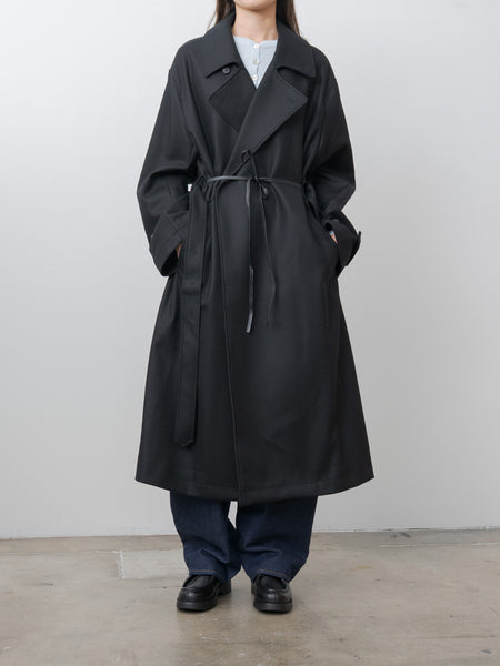 ssstein Oversized Double Breasted Coat with Leather Tie - Black