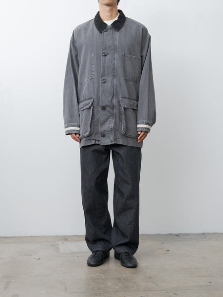 Namu Shop - Yoke Vintaged Denim Coverall Half Coat - Black
