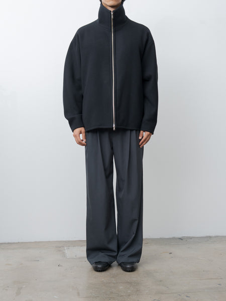 Namu Shop - Yoke Melton Stand Collar Zip Blouson - Black