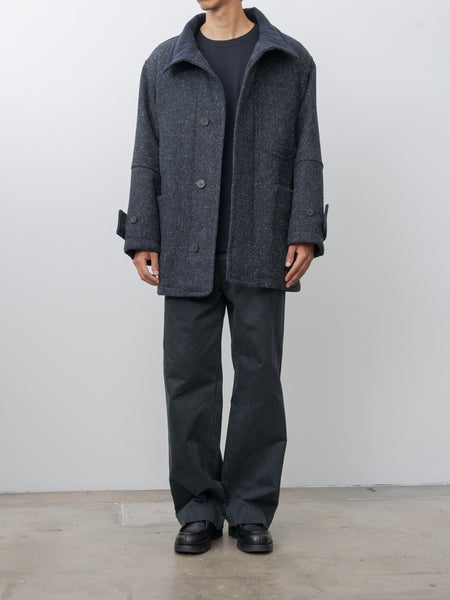 Document Shearling Trimmed Kemp Melton Half Coat - Navy | Namu Shop