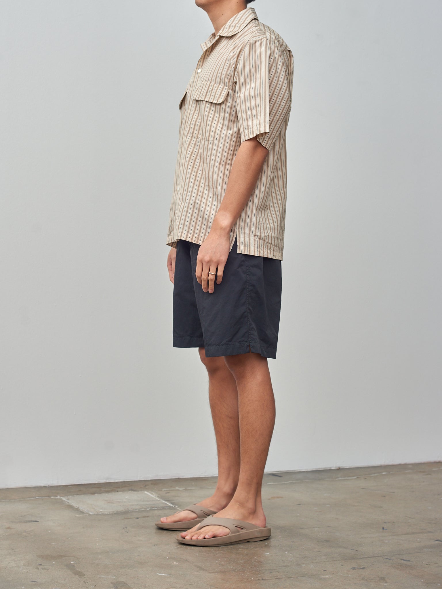 Namu Shop - Kaptain Sunshine Short Sleeve Open Collar Shirt - Beige Stripe