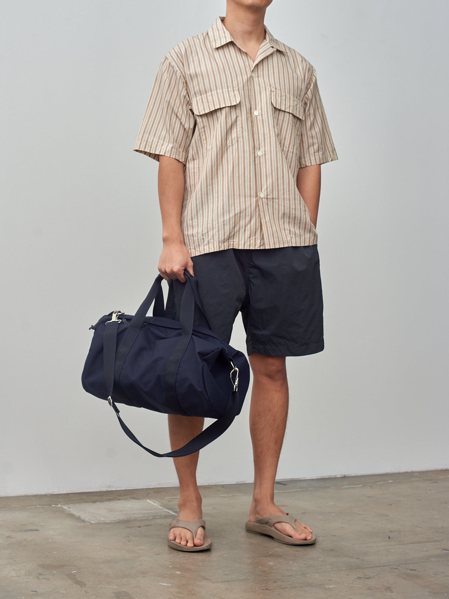 Namu Shop - Kaptain Sunshine Short Sleeve Open Collar Shirt - Beige Stripe