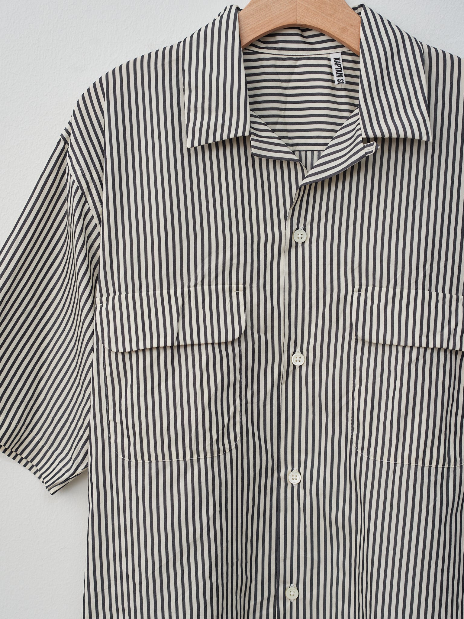 Namu Shop - Kaptain Sunshine Short Sleeve Open Collar Shirt - Hickory Stripe