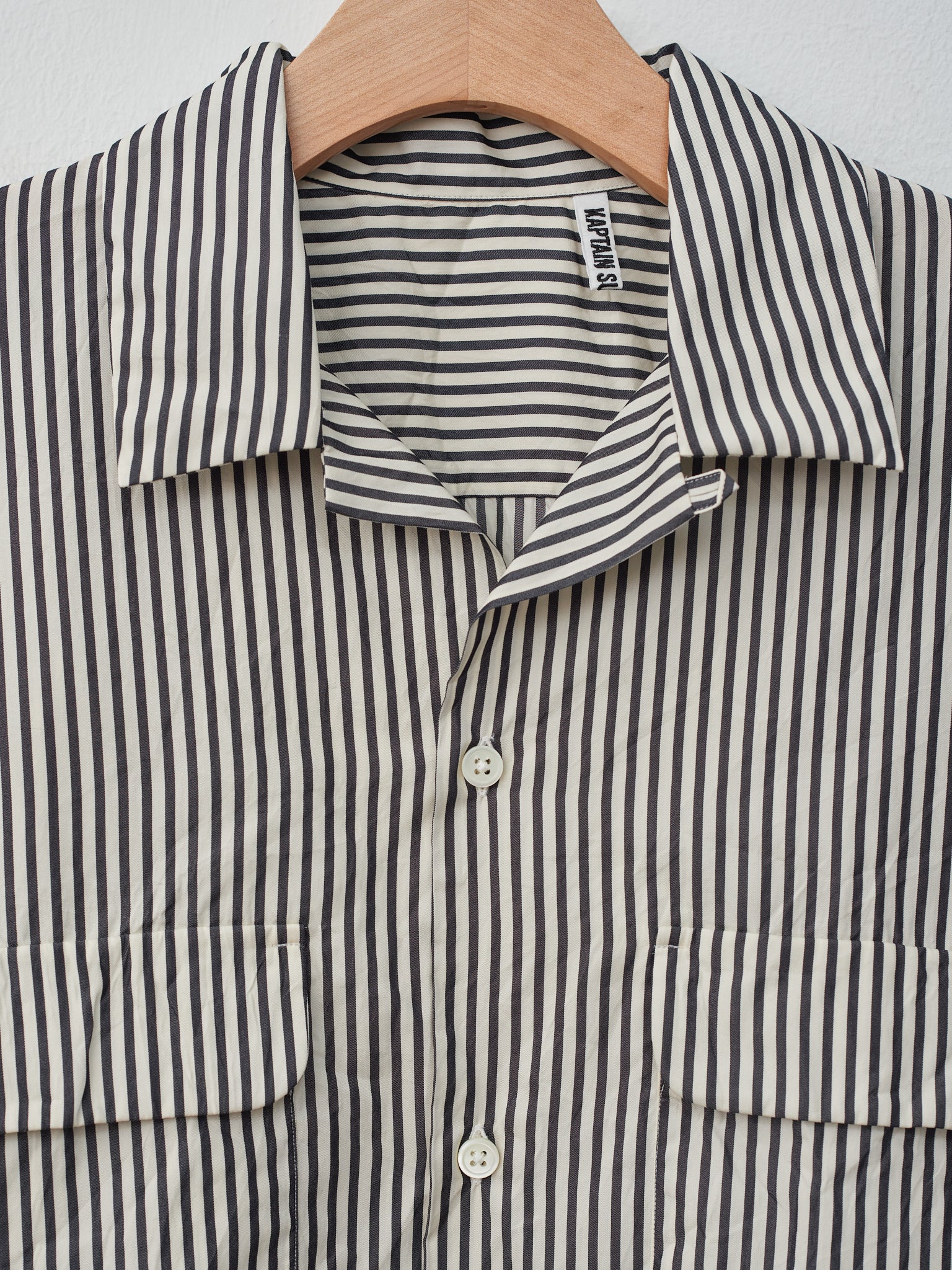 Namu Shop - Kaptain Sunshine Short Sleeve Open Collar Shirt - Hickory Stripe
