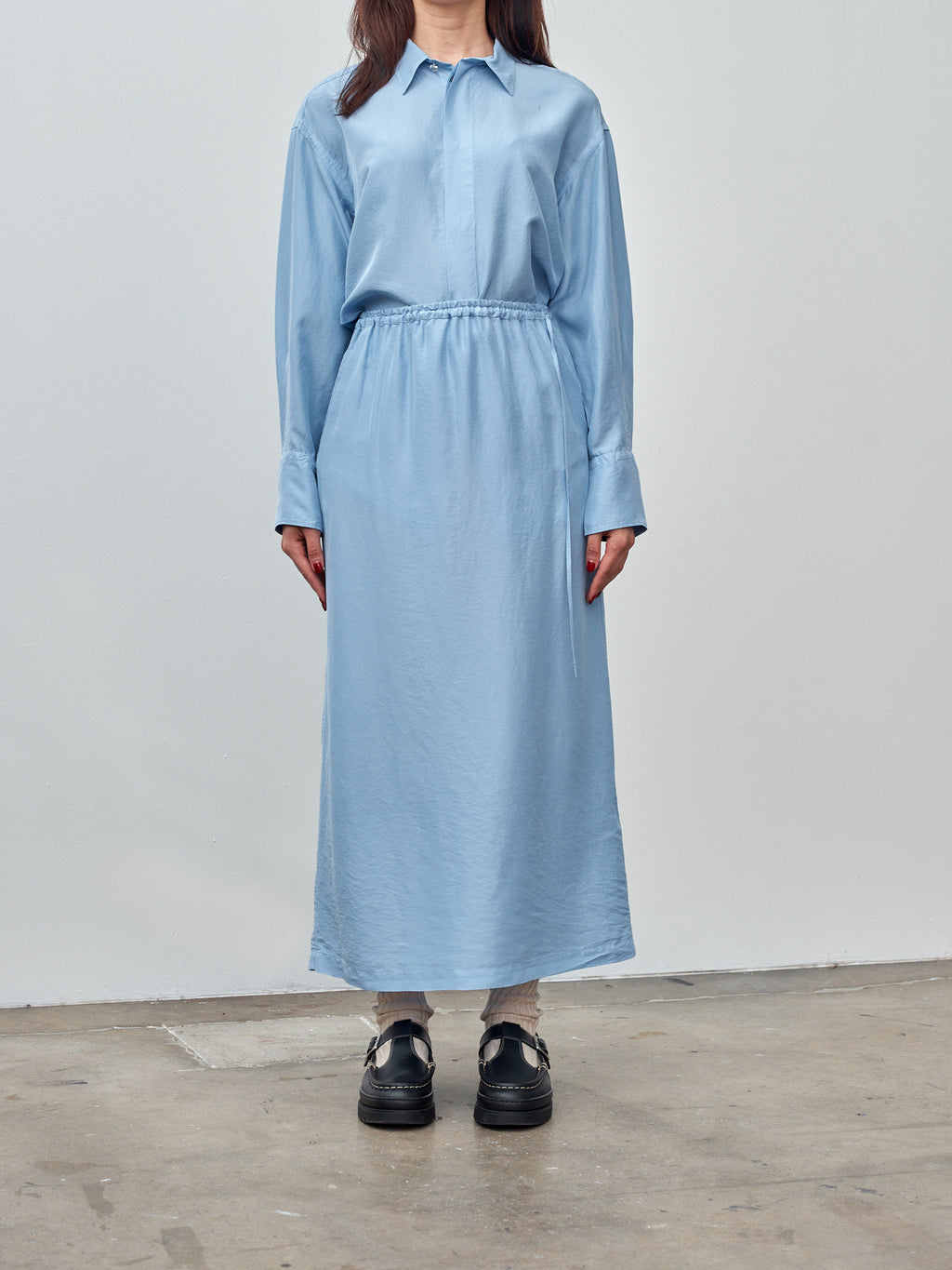 Namu Shop - Unfil Silk Habotai Maxi Skirt - Sax Blue