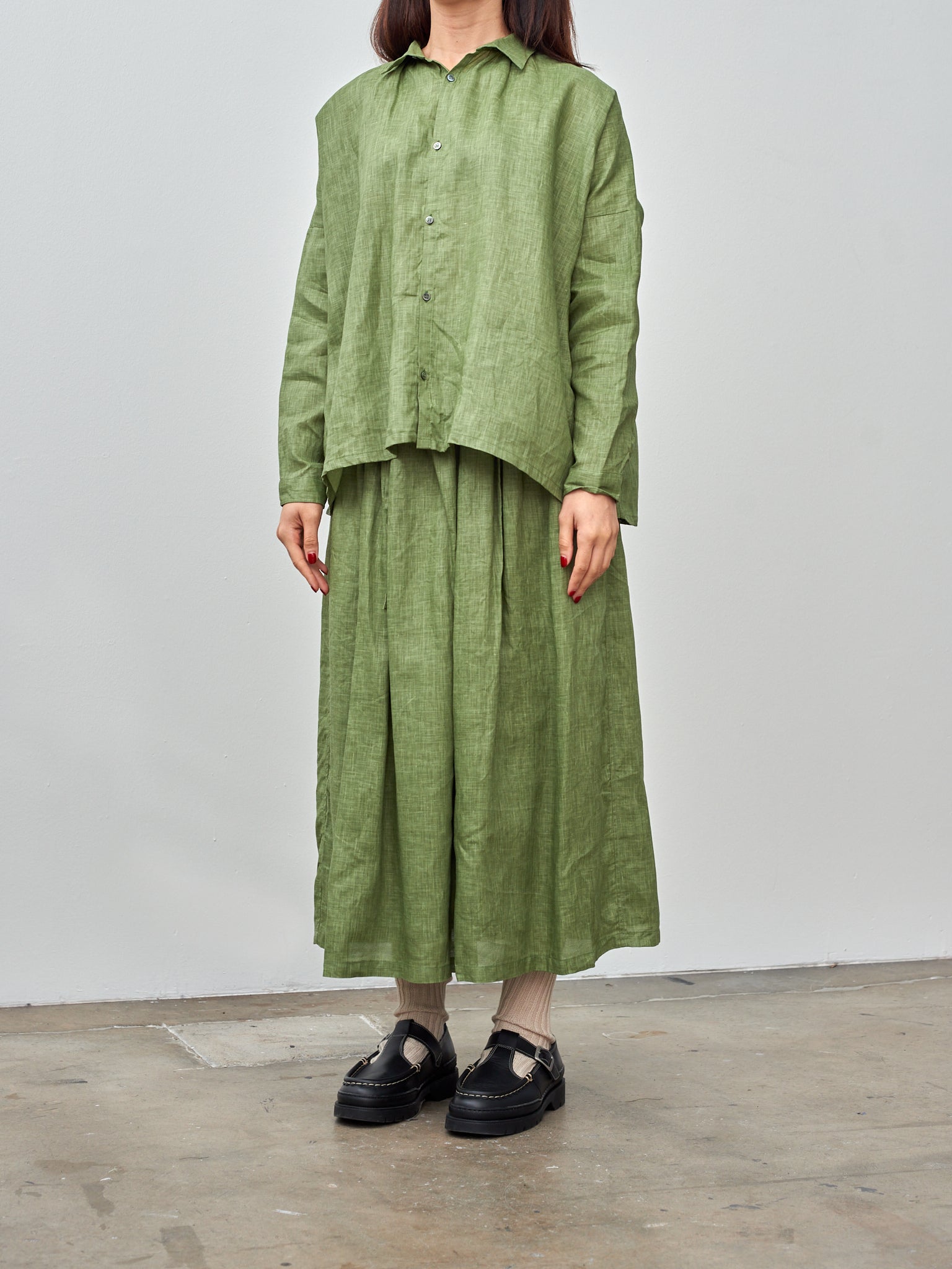 Namu Shop - Ichi Antiquites Pigment Color Linen Skirt - Green