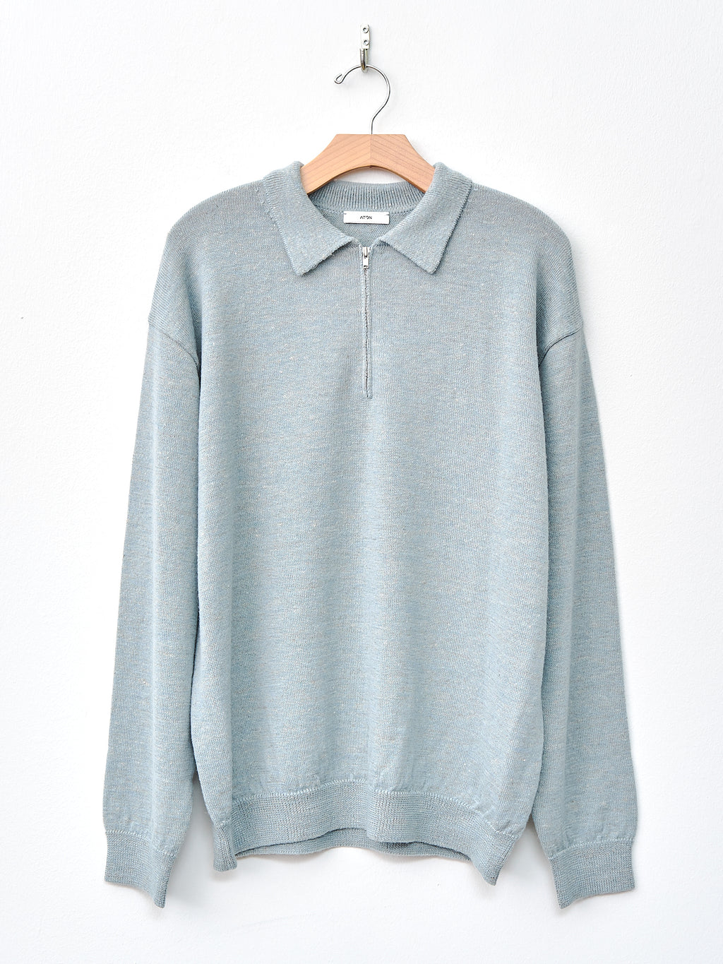 Namu Shop - Aton Baby Alpaca Linen Zip Up Polo Sweater - Sax
