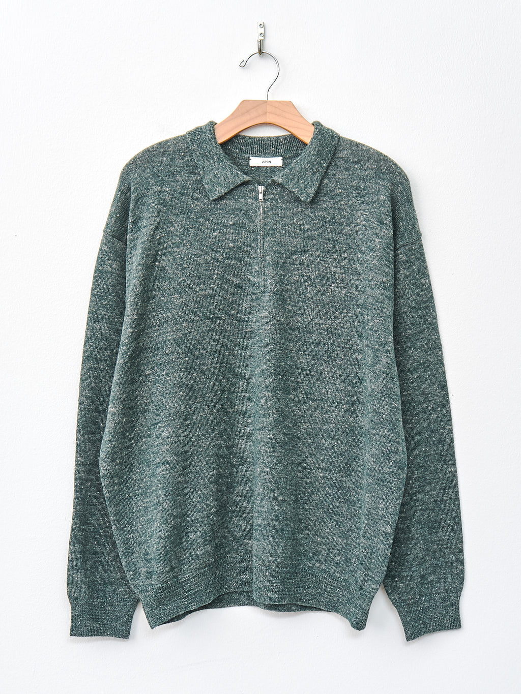 Namu Shop - Aton Baby Alpaca Linen Zip Up Polo Sweater - Green