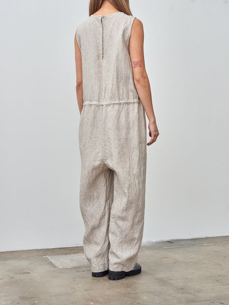 Ichi Antiquites Linen Canvas Sleeveless Jumpsuit - Natural | Namu Shop