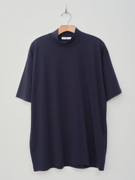 Y Organic Cotton Jersey Mock Neck S/S Tee - Navy | Namu Shop