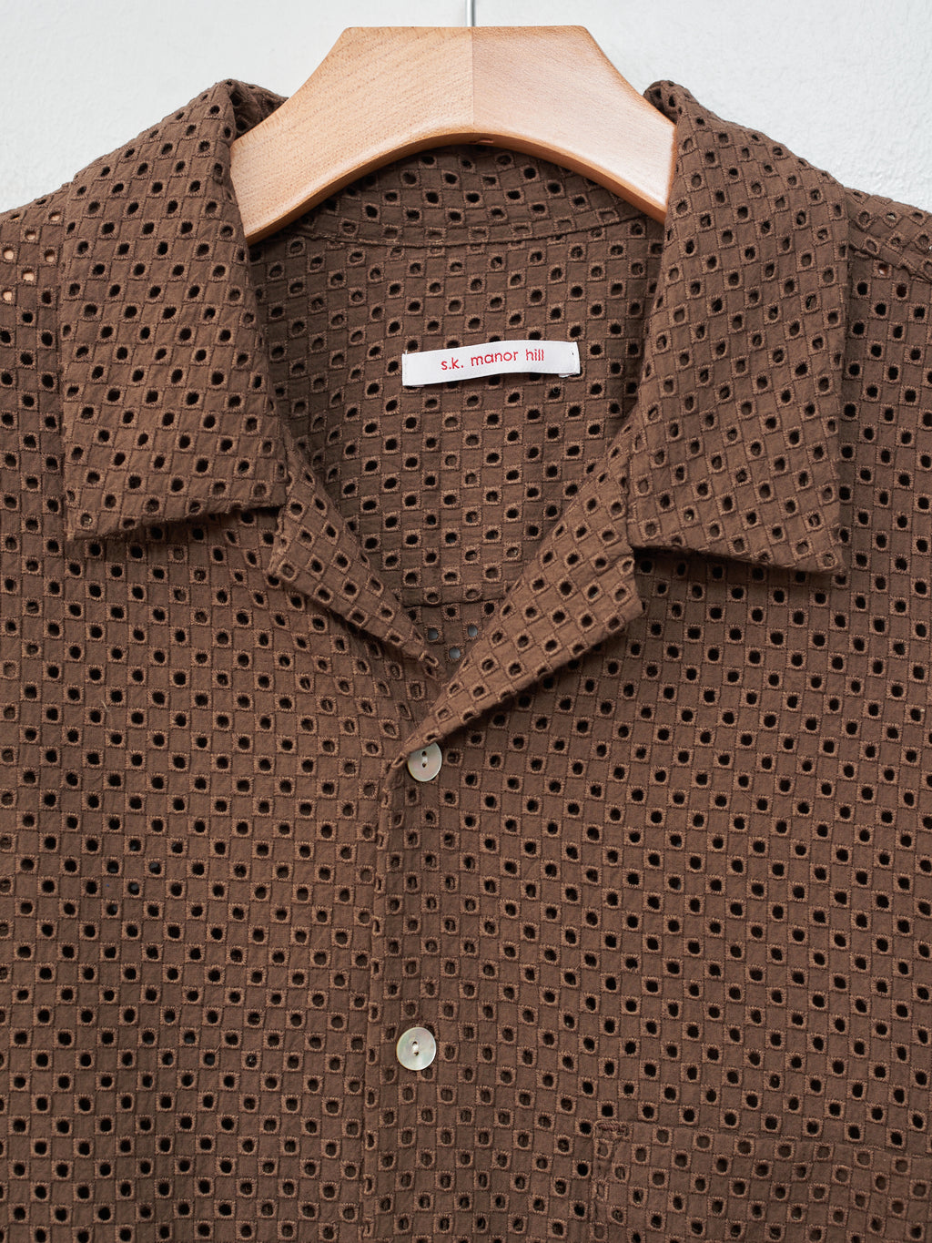 Namu Shop - S.K. Manor Hill Aloha Shirt - Brown Check-Embroidered Cotton