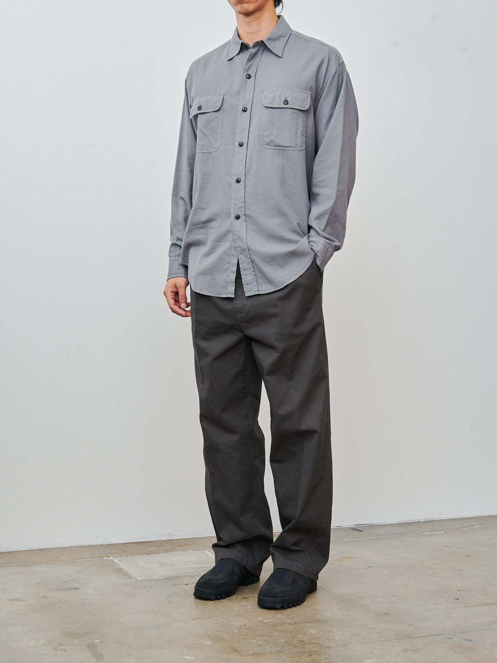 Namu Shop - Yleve Cotton Twill Garment Dye Trousers - Gray