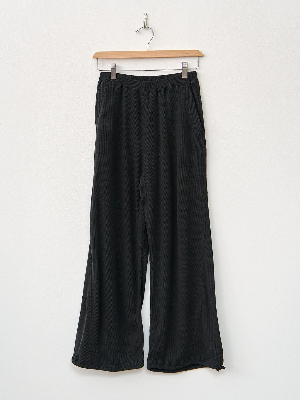 Namu Shop - Unfil Stretch Raw Silk Ribbed Jersey Wide Leg Pants - Black