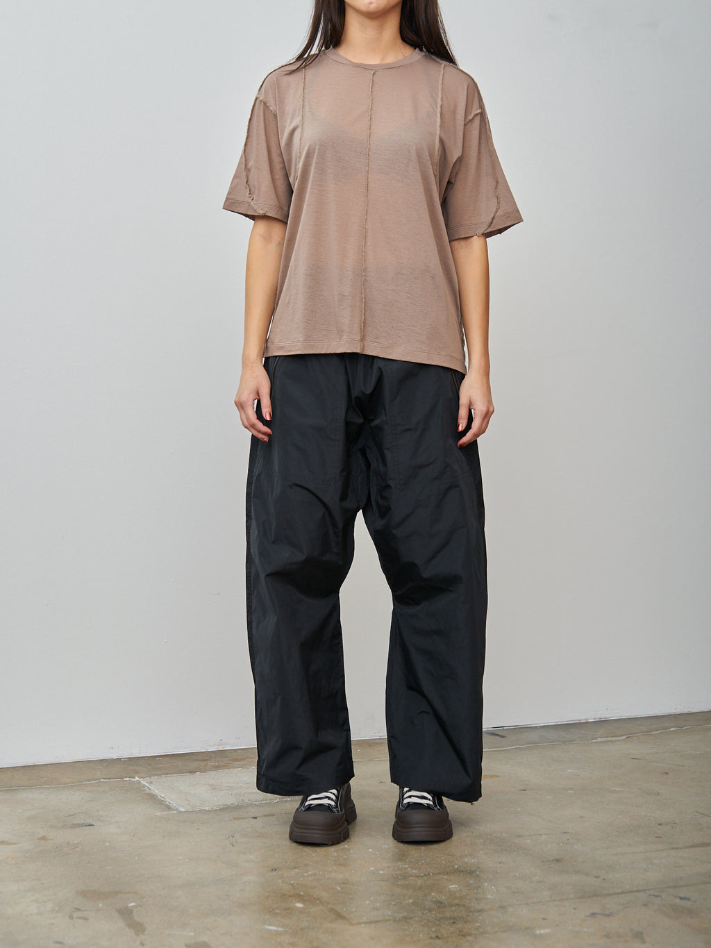 Namu Shop - Unfil Twisted Cotton Sheer Jersey Tee with Mohair-Stitch - Taupe